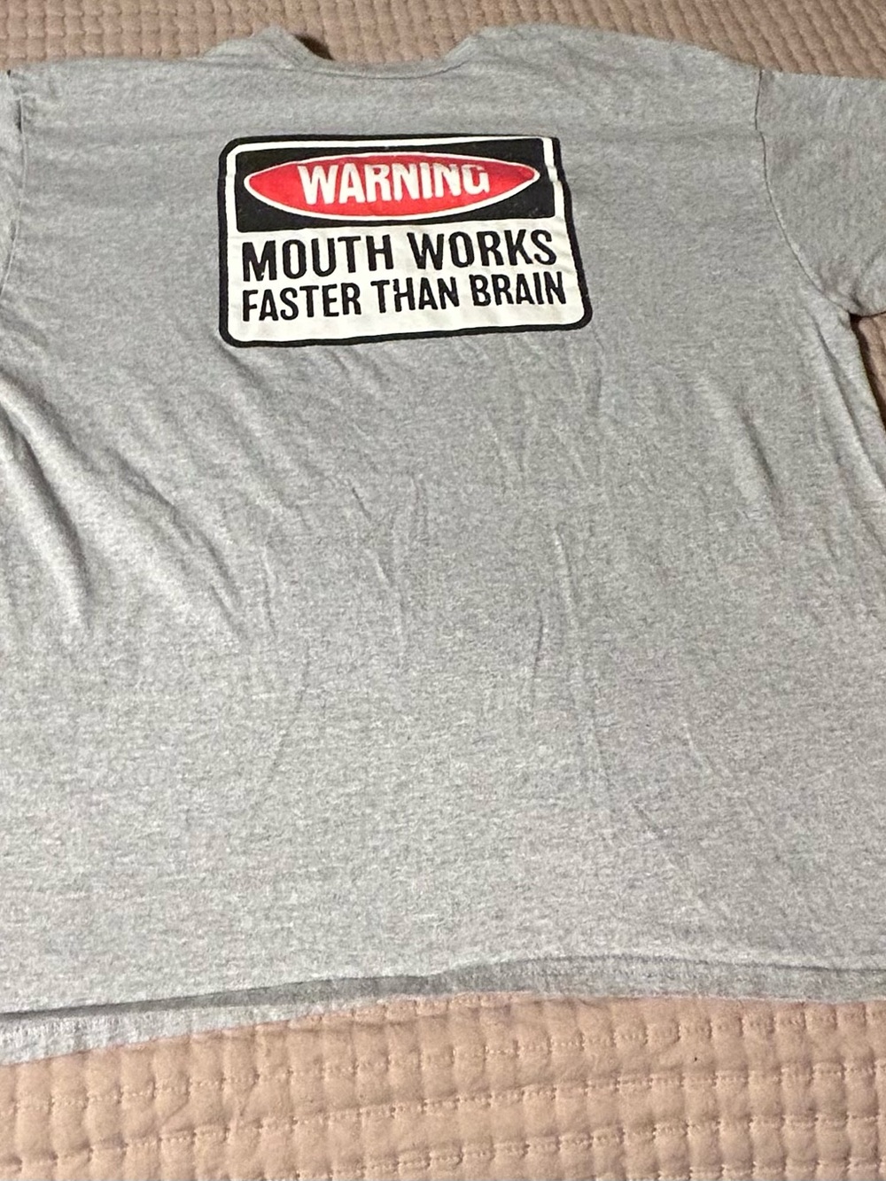 Grey Graphic Warning Tee - Mouth Works Faster Than Brain